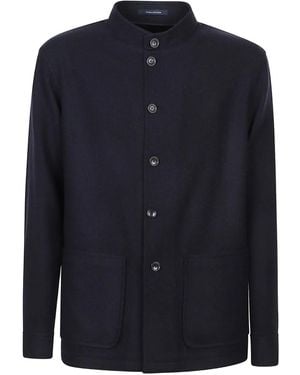 Tagliatore Mandarin-collar wool shirt jacket - Blau