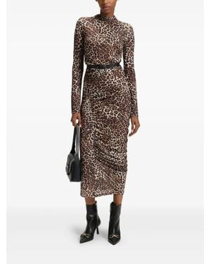 HUGO Leopard-Print Midi Dress - Natural
