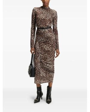 HUGO Leopard-Print Midi Dress - Natural