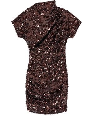 Ganni Sequin Short-Sleeve Mini Dress - Brown