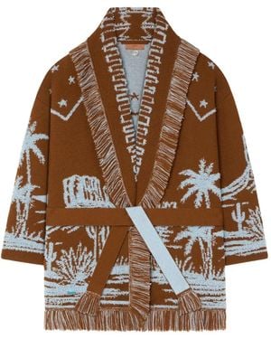 Alanui Canyon Spirit Jacquard-Knit Cardigan - Brown