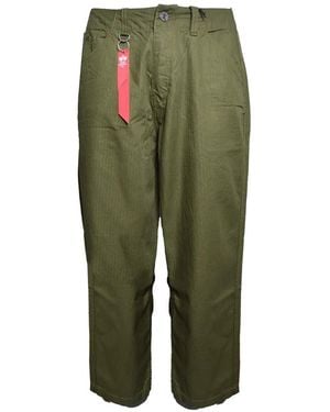 Alpha Industries Herringbone-Weave Tapered-Leg Trousers - Green