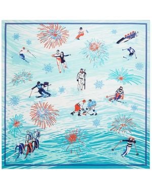 Ferragamo Winter Alpine Print Silk Foulard - Blue