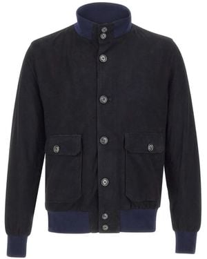 Barba Napoli High-Collar Patch-Pockets Jacket - Blue