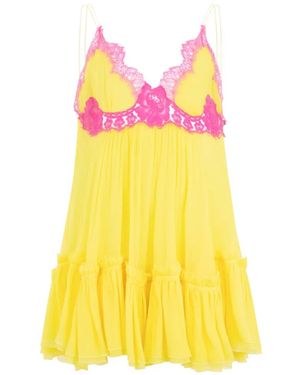 Roberto Cavalli Chiffon Dress With Lace Detail - Yellow