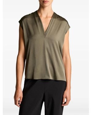 Vince Pleated V-Neck Top - Green