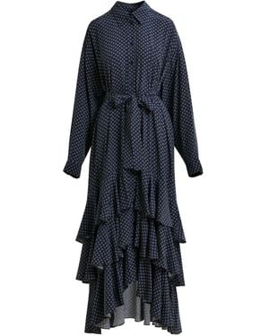 Essentiel Antwerp Gerüschtes Maxikleid mit Print - Blau