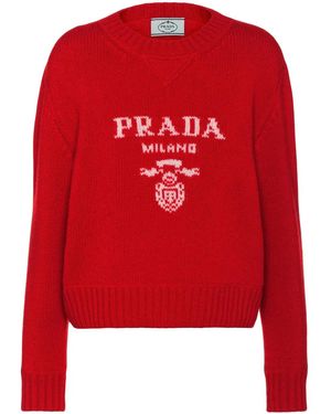 Prada Rundhalspullover Aus Wolle - Rot