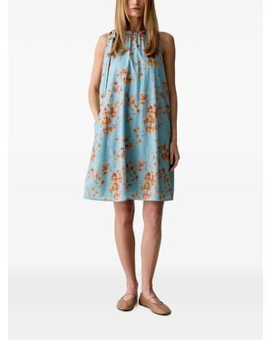 Marc O' Polo Floral-Print Tie-Fastening Mini Dress - Blue