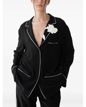 Valentino Garavani Flower-Detail Piped-Trim Pajama Top - Black