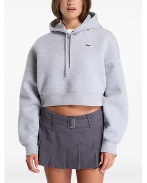 Lacoste Logo-Patch Cropped Hoodie - Grey