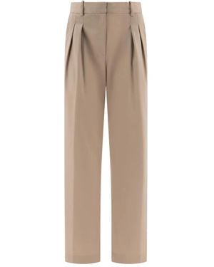 Loulou Pleated Wide-Leg Trousers - Natural