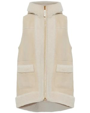 Bogner Chaleco Lona Con Capucha Y Ribete De Pelo De Borrego - Blanco
