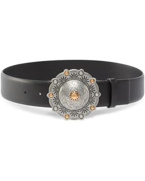 Pinko Round-Buckle Leather Belt - Gray
