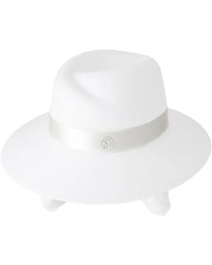 Maison Michel Virginie Logo-Plaque Detail Wool Fedora - White