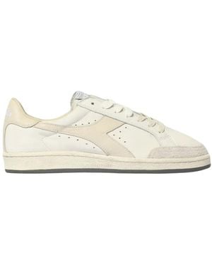 Diadora Perforated Paneled Leather Sneakers - White