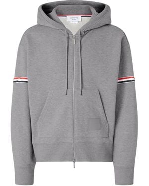 Thom Browne Loopback Jersey Armband Relaxed Zip-Up Hoodie - Grey