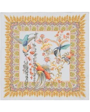 Etro Silk Pocket Square With Flora And Fauna Motif - Metallic