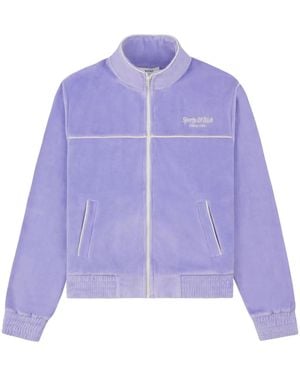Sporty & Rich Script Cotton Velour Track Jacket - Purple