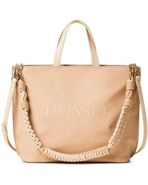 Twinset Shopper Bag With Logo - Natural