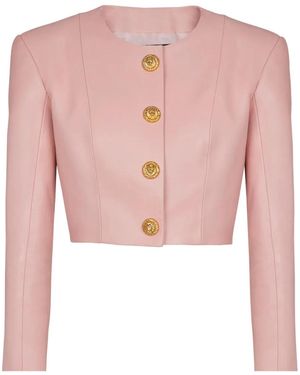 Balmain Chaqueta Cropped De Piel - Rosa