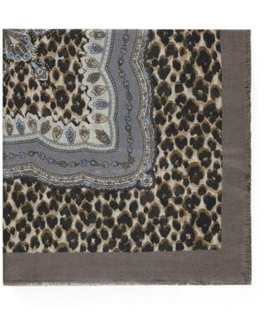 Etro Paisley Animal-Print Scarf - Gray