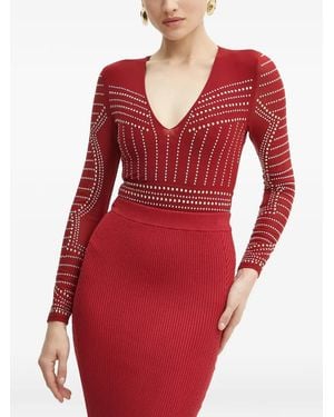 MARCIANO BY GUESS Studded V-Neck Bodysuit - Red
