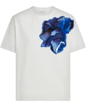 Ferragamo T-Shirt With Carnation Print Silk Inlay - Blue