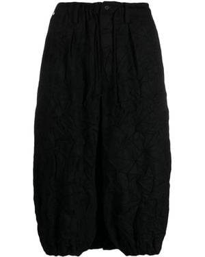 Yohji Yamamoto Crinkled Flannel Drop-Crotch Shorts - Black