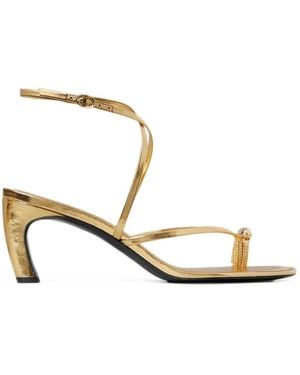 Tory Burch Pierced Multi-Strap Heeled Sandals - Natural