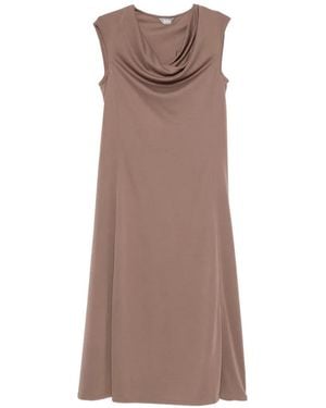 Max Mara Cowl-Neck Cap-Sleeves Midi Dress - Brown