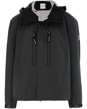 and wander Adjustable-Hood Logo-Detail Jacket - Black