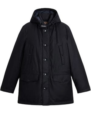 Woolrich Kapuzenmantel Mit Knopfverschluss - Blau