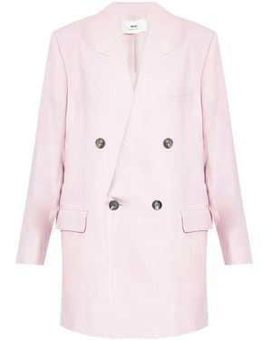 Ami Paris Double-Breasted Wool Blazer - Pink