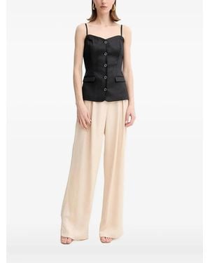 Guess Buttoned-Front Linen-Blend Top - Black