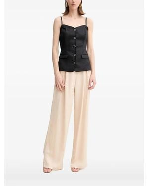 Guess Buttoned-Front Linen-Blend Top - Black