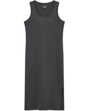 EA7 Rhinestone-Embellished Sleeveless Midi Dress - Black