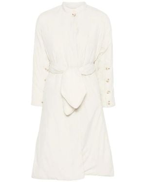 Psophia Belted Button-Cuff Coat - White