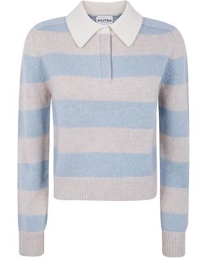 Kujten Polo-Neck Striped Sweater - Blue