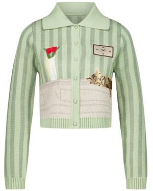 House Of Sunny Cat-Design Cardigan - Green