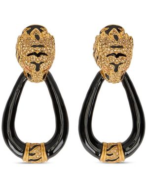 Roberto Cavalli Crystal-Embellished Tiger-Head Earrings - Metallic
