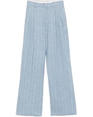 Tagliatore Wide-Leg Linen Pants With Subtle Pinstripe - Blue