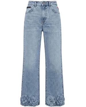 Philipp Plein Strass-Embellished Floral-Appliqué - Blue