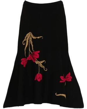 Erdem Jupe Mi-Longue En Maille À Fleurs - Black