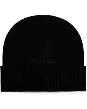 ARMANI EXCHANGE Logo-Embroidered Ribbed-Trim Beanie Hat - Black