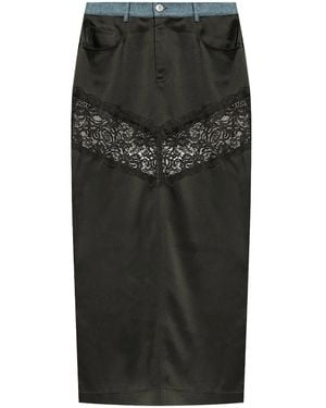 Blumarine Long Straight Skirt With Lace Insert - Black
