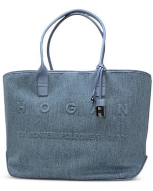 Hogan Address Embossed Shopping Tote Bag - Blue