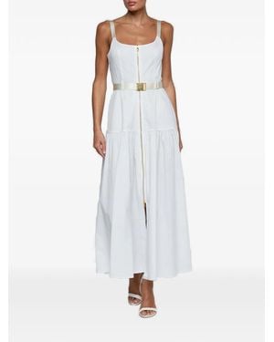 L'Agence Rima Belted Zip-Front Maxi Dress - White