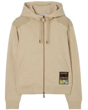 Burberry Landscape-Label Zip Hoodie - Natural