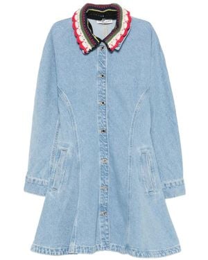 Stine Goya Crochet-Collar Button-Up Mini Dress - Blue